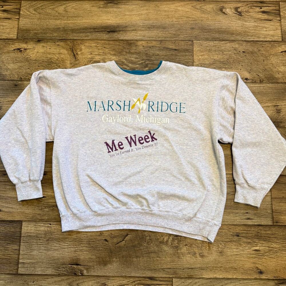 Vintage 80s Marsh Ridge Resort Me Week Pinstriped Crewneck Sweatshirt